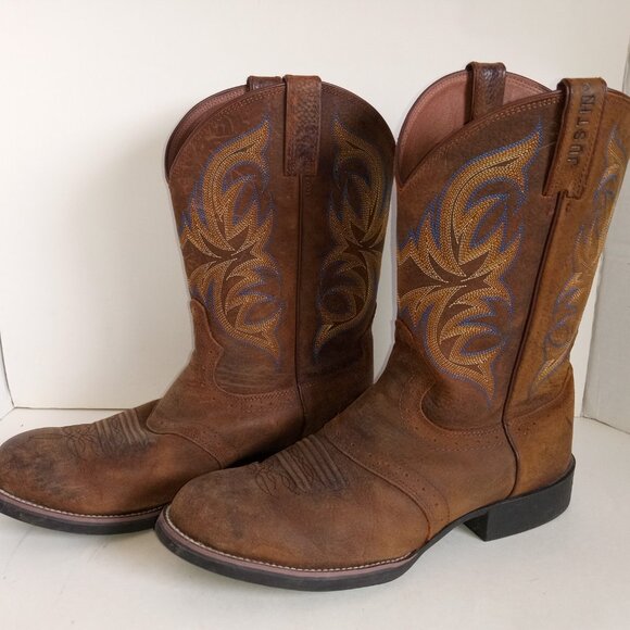 JUSTIN Men's 10.5EE "Buster Stampede" Round Toe Western Boots Brown Leather - Picture 2 of 15